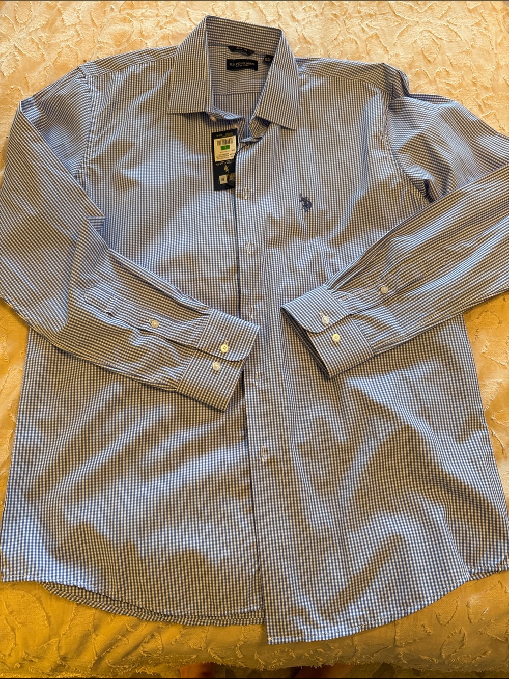 NWT U.S. Polo Assn. Blue & White Micro-Check Dress Shirt
